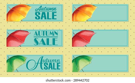 Set of sale badges with watercolor umbrella