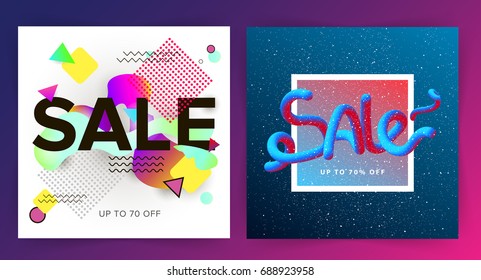set of sale banner. bright elements. abstract geometric composition. volume letters