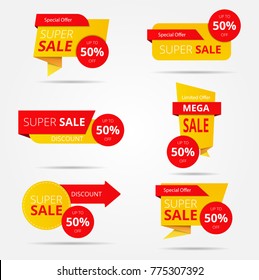 Set of sale banner collection, discount tag, special offer banner. Vector illustration