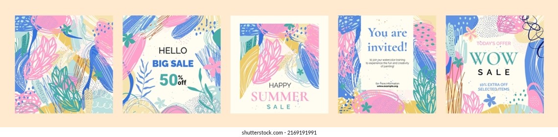 Set of sale banner design templates in pink colors. Backgrounds for social networks. Vector illustration.