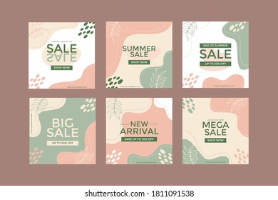 Set of sale banner social media posts templates.organic templates.Trendy editable template for social networks stories and posts.Vector illustration