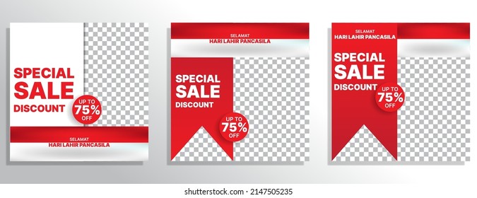 set of sale banner special pancasila day in indonesia. social media post template. vector illustration