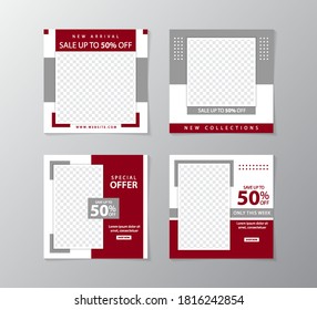 Set of sale banner template. Black and maroon design background. Modern design template for promotion. Suitable for social media post