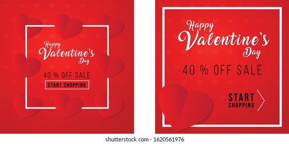 Set of sale banner template design. Vector illustration. Valentine's Day post.