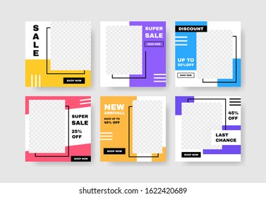 Set of sale banner template design for social media post. Advertising post or story. Vector illustration.