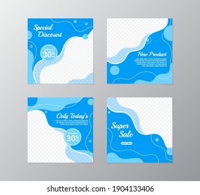 Set of sale banner template design with blue color design for social media post template. Abstract wave style design. Feed and post template for social media suitable for promoting your product