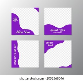 Set of sale banner template design with blue color design for social media post template. Abstract wave style design. Feed and post template for social media suitable for promoting your product