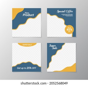 Set of sale banner template design with blue color design for social media post template. Abstract wave style design. Feed and post template for social media suitable for promoting your product