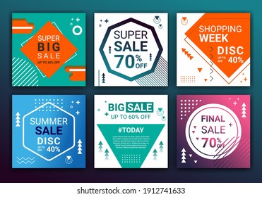 Set of sale banner template social media post, design for ads, template for fashion sale, web banner and social media post design. Ig feed post background colorful shape vector illustration