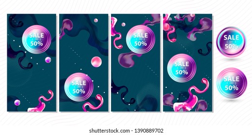 Set sale banners abstract background template light music hipster decorative balls futuristic modern style design 3d vector