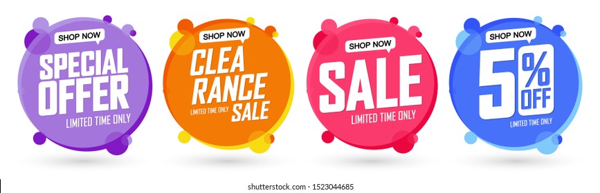 Set Sale banners design template, discount tags, great promotion, 50% off, vector illustration