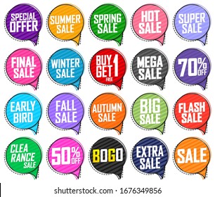 Set Sale banners design template, speech bubble discount tags, app icons, vector illustration 