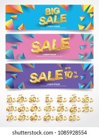 Set of sale banners design. Vector illustration. stylish horizontal banners design with geometric abstract 3 d design. Big sale banner. Sale and discounts. Vector illustration. futuristic modern