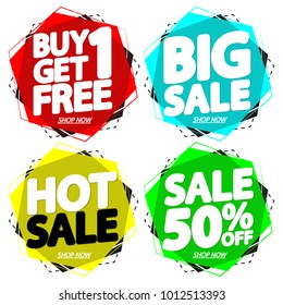 Set Sale banners, discount tags design template, app icons, vector illustration