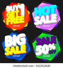 Set Sale banners, discount tags design template, app icons, vector illustration