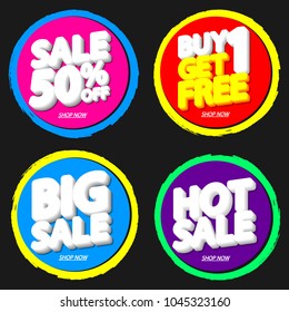 Set Sale banners, discount tags design template, app icons, vector illustration