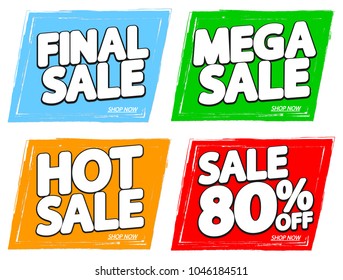 Set Sale banners, discount tags design template, app icons, vector illustration