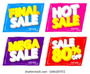 Set Sale banners, discount tags design template, app icons, vector illustration