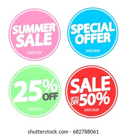 Set sale banners, elements design template, Summer Sale, special offer, up to 50% off, 25% off, melting cream, vector illustration