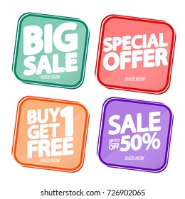Set Sale banners, elements design template, app icons, vector illustration
