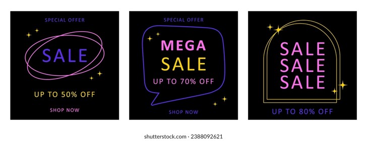 Set of sale banners. Minimalistic abstract design for web banner, social media, promo poster. Vector illustration