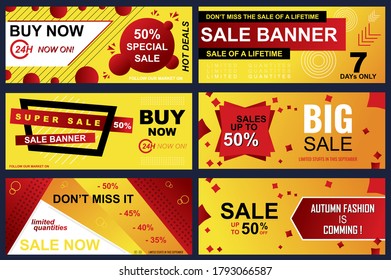 Set of sale banners for online shopping. Vector illustrations for website and mobile website social media banners, posters, email and newsletter designs, digital marketing, market, ads, SMM.