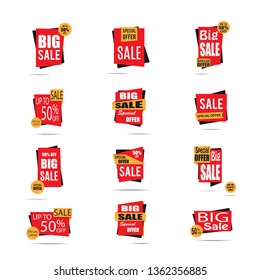 Set of sale banners. Red discount posters. Special offer. 50% off. Up to 50% off. Big sale. Vector illustration, eps10.