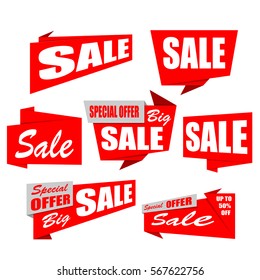 Set of sale banners. Red discount posters. Special offer. Vector, eps 10.