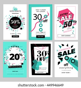 Set of sale banners for smartphone. Vector illustrations for social media banners, posters, email and newsletter designs, ads, promotional material.