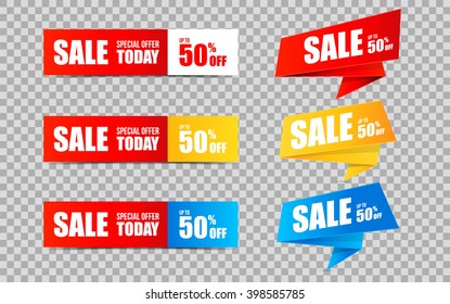 Set of Sale banners and stickers on transparent background