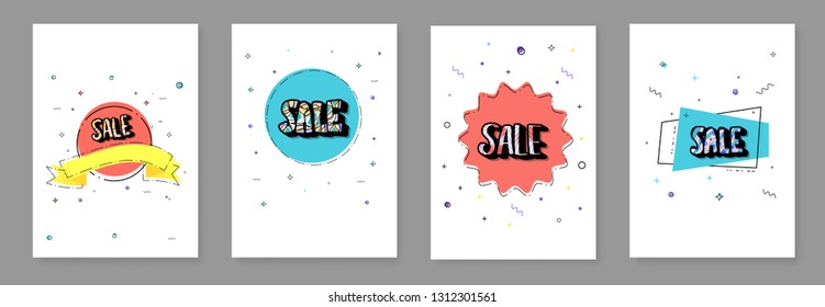 Set of sale banners template. Vector handwritten lettering with promotion design elements. Color concept illustration.