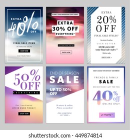 Set of sale banners vector illustration for websites and mobile websites. Product promotion, sale, clearance, online shopping for fashion, cosmetics.