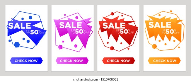 Set of sale banners whit dynamic modern shape mobile consept. special offer and sale banner discont up to 50% template design with editabel text