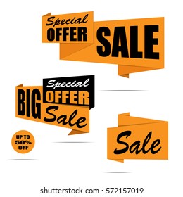 Set of sale banners. Yellow discount posters. Special offer. Up to 50% off. Vector, eps10