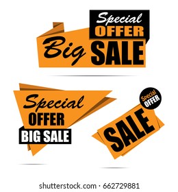 Set of sale banners. Yellow discount posters, Sale tag, label, badge. Big sale, Special offer. Vector illustration, eps10.