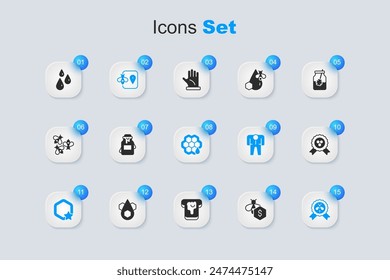 Set Sale of bees, Jar honey, Bee location, Honeycomb, Best, award, Drops and  icon. Vector