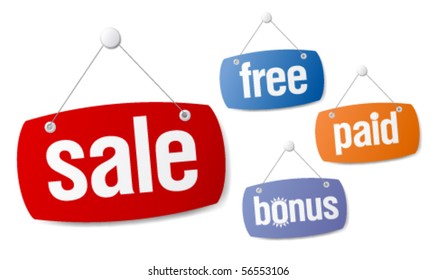 Set of sale and bonus signs