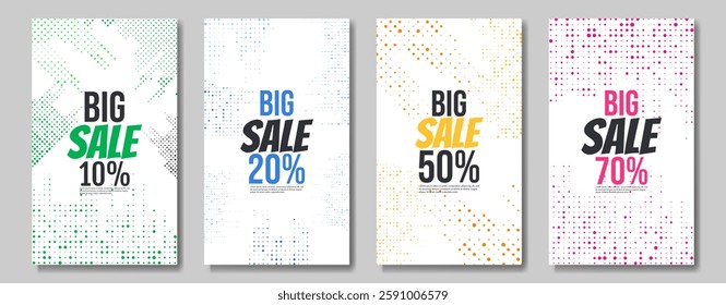 Set of sale brochures, halftone background. Abstract design. Vector illustration. Design for card, banner, cover.