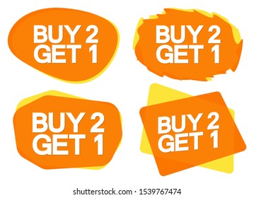 Set Sale bubble banners design template, discount tags, buy 2 get 1 free, app icons, vector illustration