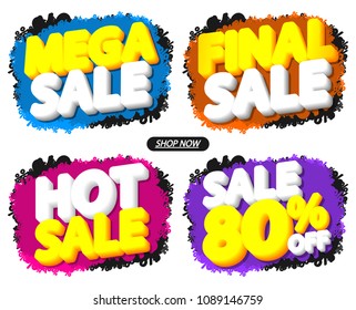 Set Sale bubble banners, discount tags design template, 80% off, app icons, vector illustration