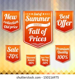 Set of sale business banners, for the late summer and for the autumn. On the triangle late summer background. Vector.