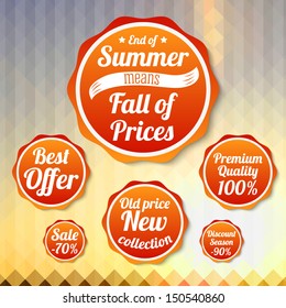 Set of sale business banners, for the late summer and for the autumn. On the triangle late summer background. Vector. 