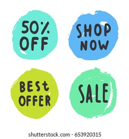 Set of sale buttons. Vector hand drawn elements.