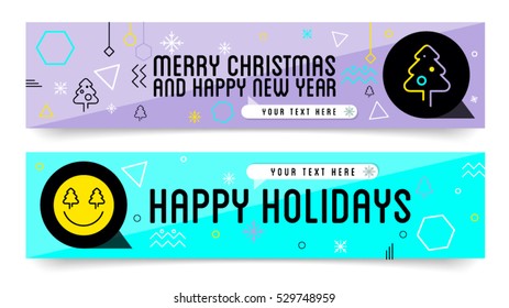 Set of Sale Christmas and New Year social media 80'S style banners. Modern vector illustrations for website and mobile banners, internet marketing, greeting cards and printed material design.