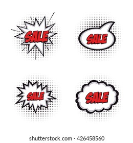 Set of sale comic expressions on a white background