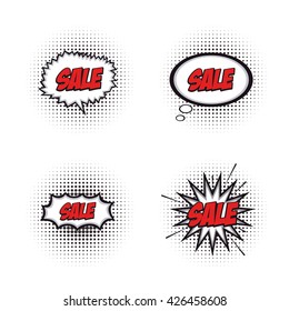 Set of sale comic expressions on a white background