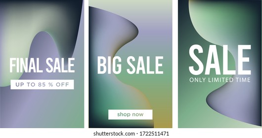 Set of sale cover vector template design. Fluid abstract design for social media, ads,  special offers, sales and discounts. Gradient design with light blue, mint colors