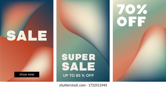 Set of sale cover vector template design. Fluid abstract design for social media, ads,  special offers, sales and discounts. Gradient design with orange, blue, grey colors
