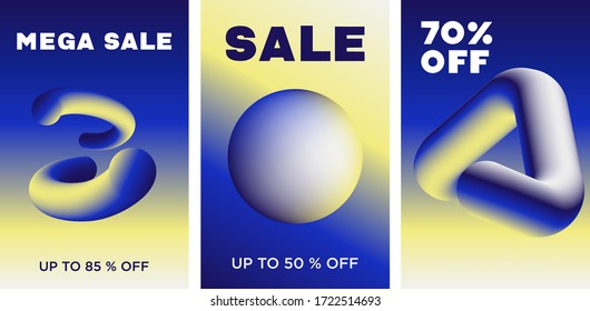 Set of sale cover vector template design. Fluid abstract design for social media, ads,  special offers, sales and discounts. Gradient design with blue, yellow, white colors