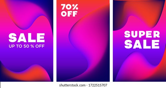 Diseño de plantilla vectorial de cobertura de venta. Diseño fluido y abstracto para medios sociales, anuncios, ofertas especiales, ventas y descuentos. Diseño degradado con colores rojo, rosa y violeta